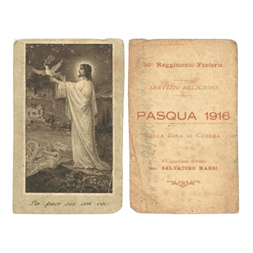 Estampita que llevó Leone Zamuner durante la Primera Guerra Mundial.