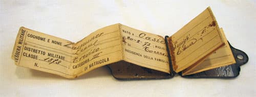 Identificación utilizada por Leone Zamuner durante su participación en la Primera Guerra Mundial.